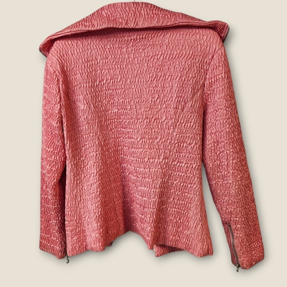 Samuel Dong Crinkled Coral Bomber Jacket Sz M - Picture 2 of 4